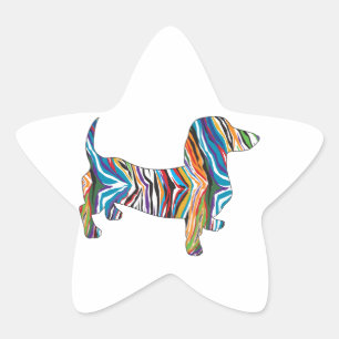 Retro Psychedelic Dachshund Ster Sticker