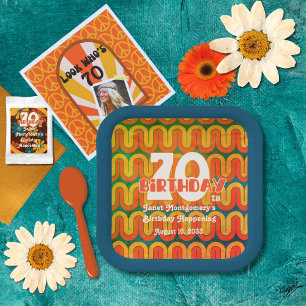 Retro Psychedelic Wave 70e verjaardag Papieren Bordje