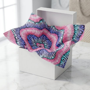 Retro psychedelische golvende lijnkunst roze blauw tissuepapier