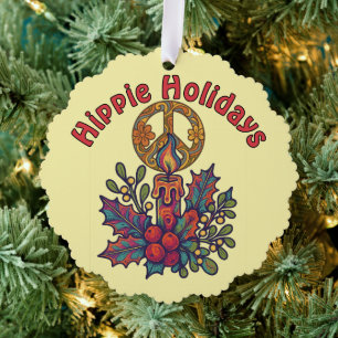 Retro Psychedelische Hippie Feestdagen Kerst Ornament Kaart