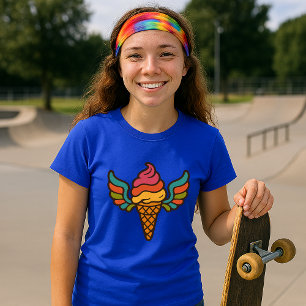 Retro psychedelische ijskegel met vleugels t-shirt