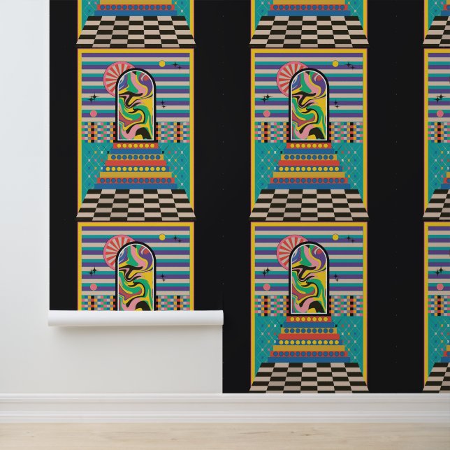 Retro Psychedelische Kleurrijke Hemelse Kunst Behang (Applicatie)