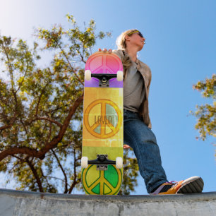 Retro psychedelische kleurrijke vredestekens Unise Skateboard