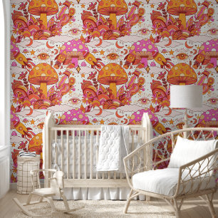Retro psychedelische paddenstoel fantasie behang