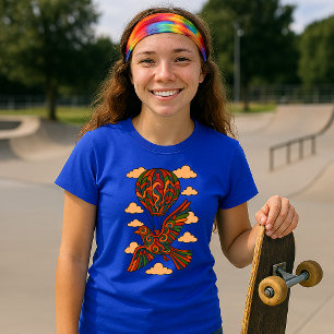 Retro Psychedelische Vogel & Hete Luchtballon T-shirt