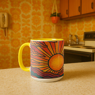 Retro psychedelische zonsondergang mok