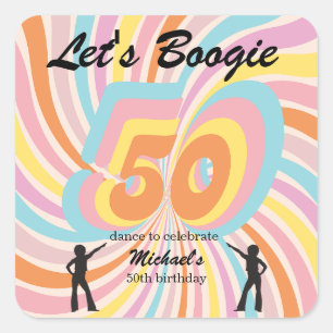 Retro Psycho Boogie Kleurrijke 50e verjaardag voor Vierkante Sticker