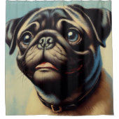 Retro Pug schilderij Douchegordijn (Voorkant)