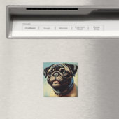 Retro Pug schilderij Magneet (Insitu (Vaatwasser))