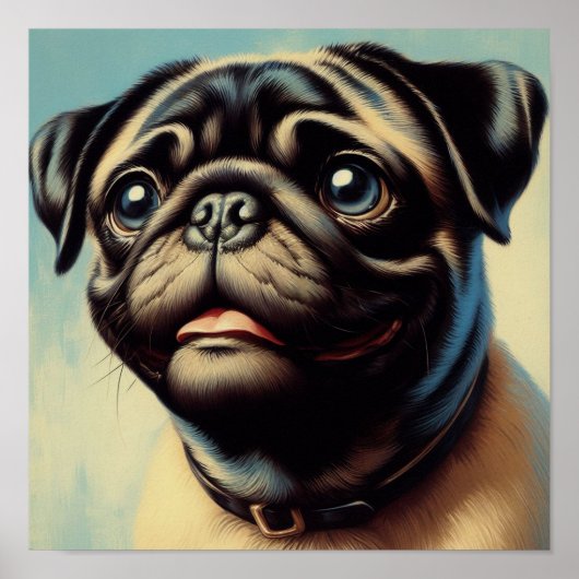 Retro Pug schilderij Poster (Voorkant)