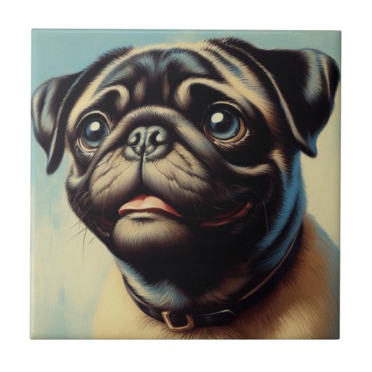 Retro Pug schilderij Tegeltje (Voorkant)