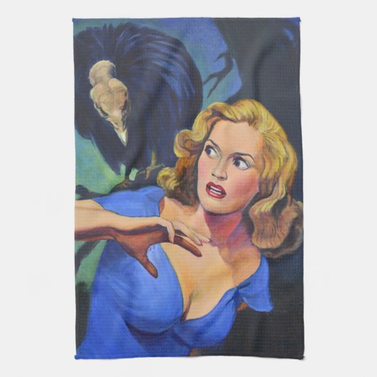 Retro Pulp Horror Theedoek met Buizerd (Verticaal)