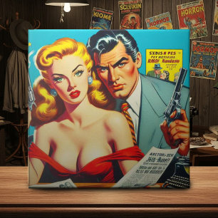 Retro Pulp Paar Illustratie Tegeltje