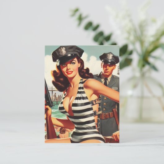 Retro Pulp Pin-up Briefkaart (Staand voorkant)