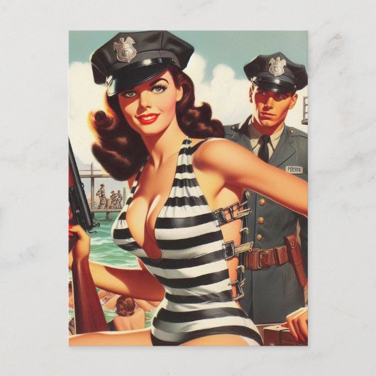 Retro Pulp Pin-up Briefkaart (Voorkant)