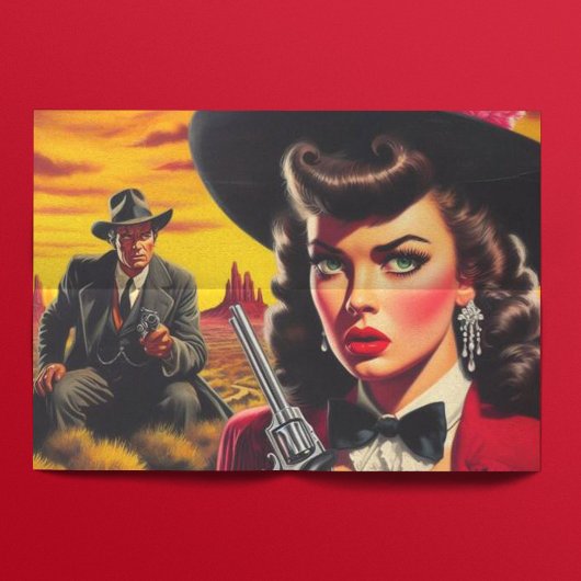 Retro Pulp Western Meisje Tissuepapier
