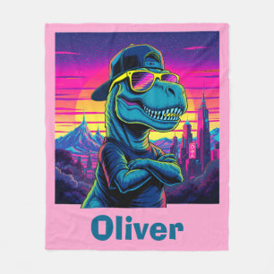Retro Punk Dinosaurus Fleece Deken