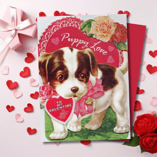 Retro Puppy Liefde Aangepaste Valentijnsdag Feestdagenkaart