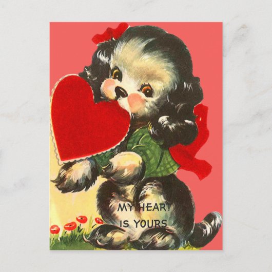retro puppy met hart Valentijn Kaart (Voorkant)
