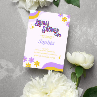 retro purpel 70S floral VRIJGEZELLENFEEST Kaart