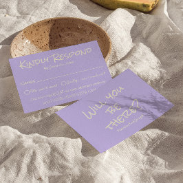 Retro Purple Colorful Pastel Whimsical Wedding RSVP Kaartje