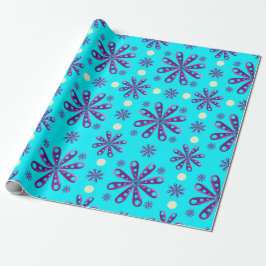 Retro Purple Flowers on Blue Background Cadeaupapier