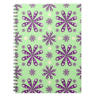 Retro Purple flowers on Green Background   Notitieboek
