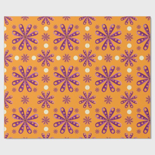 Retro Purple Flowers on Orange Background Cadeaupapier (Vlak)