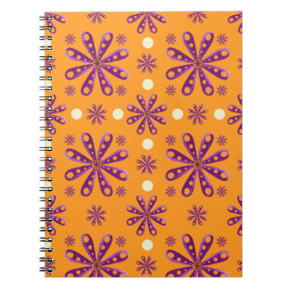 Retro Purple Flowers on Orange Background Notitieboek