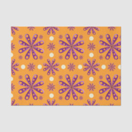 Retro Purple Flowers on Orange Background Tissuepapier