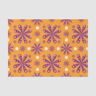 Retro Purple Flowers on Orange Background Tissuepapier