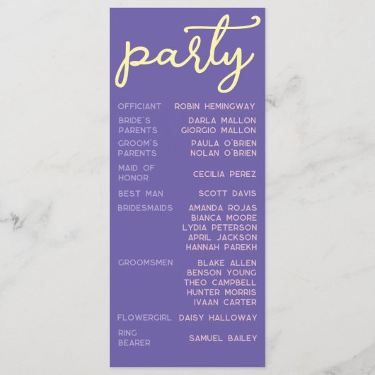 Retro Purple Spring Disco Wedding Ceremony Program Programma (Achterkant)