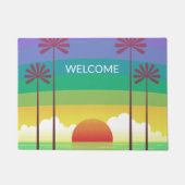 Retro Purple Sunset Palm Trees Art Personalised Deurmat (Voorkant)
