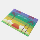 Retro Purple Sunset Palm Trees Art Personalised Deurmat (Schuin)