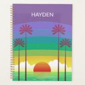 Retro Purple Sunset Palm Trees Art Personalised Planner (Voorkant)