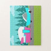 Rétro puzzle de campeur/remorque et de voiture (Vertical)