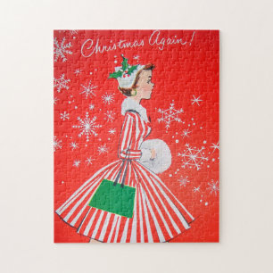 Rétro puzzle vintage de dame vacances de Noël