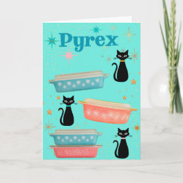 Retro Pyrex en zwarte katten uit de middeleeuwen Kaart