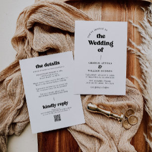 Retro QR-code alles in één bruiloft Kaart