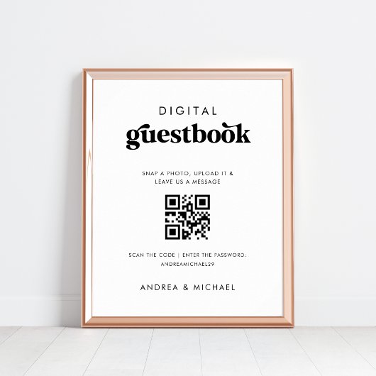 Retro QR Code Digitaal Gastenboek Trouwbord Poster