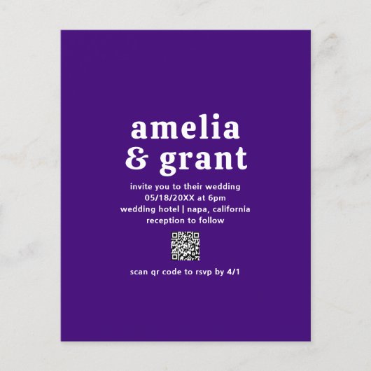 Retro QR Code Paarse Budget Weddenschap Flyer (Voorkant)