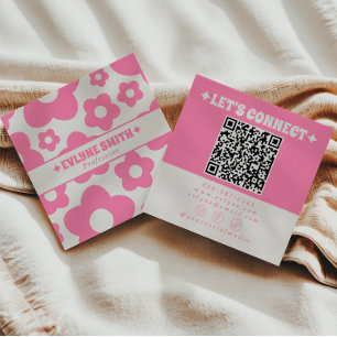 Retro QR-code roze groovy bloem boho meisjesachtig Vierkante Visitekaartje
