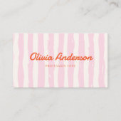 Retro QR Code Roze Hand getekend Gestreept Girly B Visitekaartje (Voorkant)