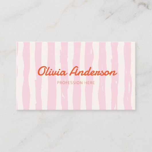 Retro QR Code Roze Hand getekend Gestreept Girly B Visitekaartje (Voorkant)