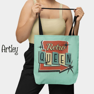 Retro Queen Blauwgroen 60s 70s Motel Sign Draagtas