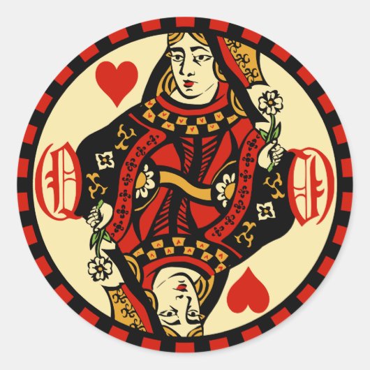 Retro Queen of Hearts Ronde Sticker (Voorkant)