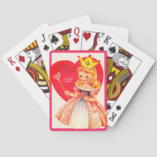 Retro Queen of Hearts Valentijnsdag Pokerkaarten (Achterkant)