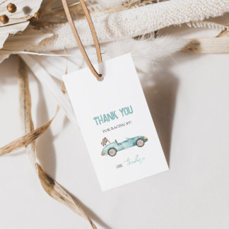 Retro Race Auto Blauw Cadeau Label Cadeaulabel