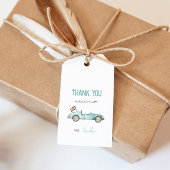 Retro Race Auto Blauw Cadeau Label Cadeaulabel