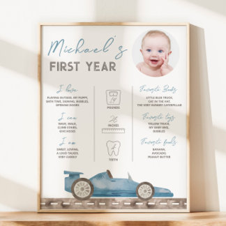 Retro race auto foto mijlpaal teken poster